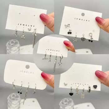 2022 Новые модные серьги из 6 предметов, темперамент, элегантные серьги для девочек, комбинированные серьги унисекс, серьги с подвеской, роскошный комплект сережек для девочек 14014