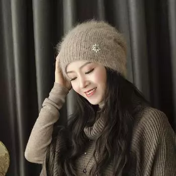 2022 новые роскошные шапки-бини со стразами, женские зимние модные теплые вязаные шапки из натурального кроличьего меха для взрослых, защита ушей, шапка на голову 54-59CM