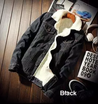 2022, Новые, Зима, Плюшевые, Флис, Джинсовая, Куртка, Мужская, Тонкий, Плюс, Бархат, Сохранять, Тепло, Куртка, Зима, Пальто, S-3XL S чёрный