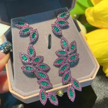 2022 новый дизайн, элегантные длинные серьги с листьями для женщин, блестящие циркониевые свадебные серьги, благородные серьги-иглы из серебра 925 пробы, подарок белый