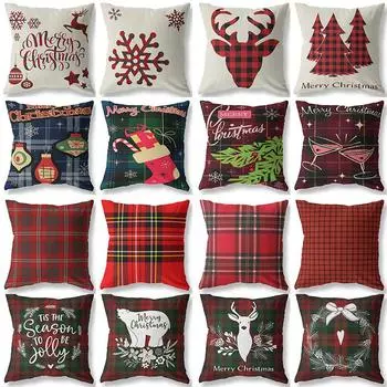 2022 Новый год Рождество новая наволочка персиковая кожа бархатная клетчатая поясная подушка квадратные украшения для дома 40x40cm