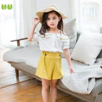 2022 Новый костюм для девочек, свежий топ на бретельках и шорты, костюм-двойка 90cm жёлтый
