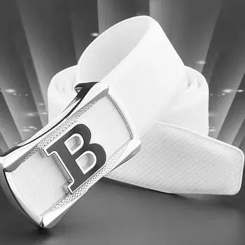 2022 Новый ремень с буквой B, мужской кожаный летний ремень, мужской деловой повседневный трендовый ремень из воловьей кожи для брюк 105cm чёрный