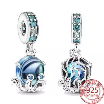 2022 Новый Стерлингового Серебра S925 Волна и Пузырь Геральдический Осьминог Шарм Подходит Модный Браслет Женские Ювелирные Изделия Подарок На День Рождения