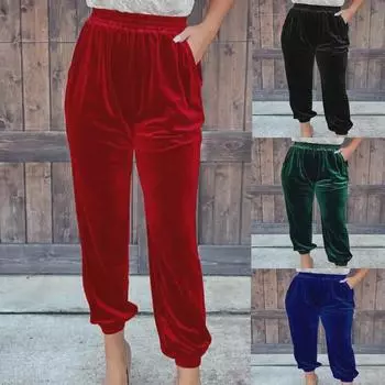 2022 Осень Европейские и американские повседневные бархатные брюки прямого кроя S зелёный