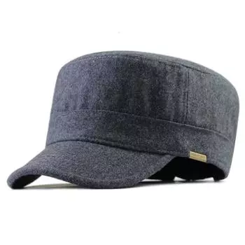 2022 осень и зима папа плоский цилиндр для взрослых на открытом воздухе фетровая кепка в стиле милитари мужчина и женщина большие размеры шерстяные темно-синие шапки 60-68 см 62-68cm