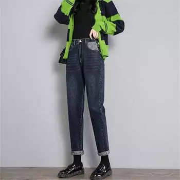 2022 осень и зима, женские повседневные модные джинсы в стиле Харадзюку, женские свободные джинсовые брюки с высокой талией, прямые брюки в стиле ретро 26