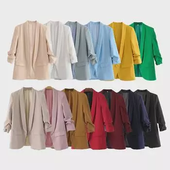 2022 Осень Многоцветный Европейский и Американский Стиль Женская Плиссированная Тонкая Куртка Candy Cuff