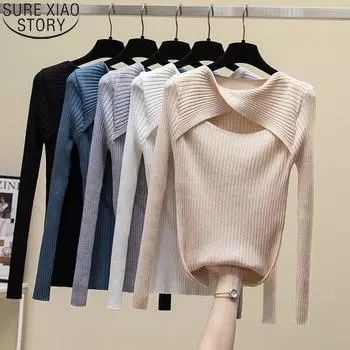 2022 осенне-зимний женский пуловер, однотонный модный ажурный свитер с длинными рукавами, топы, одежда Blusas 22923 OneSize орион