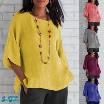 2022 осенние и зимние женские топы из хлопка и льна с рукавами-колокольчиками, однотонные повседневные топы больших размеров S синий
