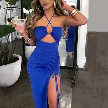 2022 пикантные женские платья миди с открытой спиной без рукавов, вечерние платья для ночного клуба Y2k, женское платье Bodycon Vestidos Elegantes Para Mujer 20994 S чёрный