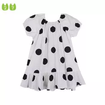 2022 Платье для девочек, детское платье в горошек, платье принцессы с короткими рукавами и рюшами 90cm