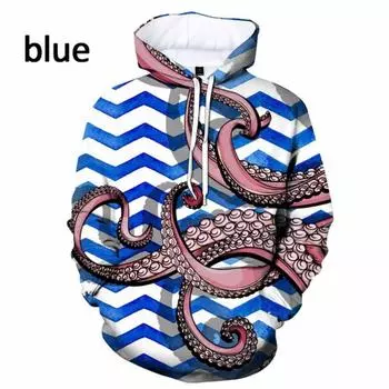 2022 Последние мужские и женские повседневные модные толстовки с длинными рукавами с 3D-принтом крутой принт осьминога с капюшоном пуловер топ S