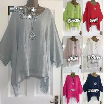 2022 повседневные туники размера плюс 5XL, женские блузки с рукавами «летучая мышь», свободные однотонные рубашки с круглым вырезом и половиной рукава, женские асимметричные топы, блузка XXXXXL