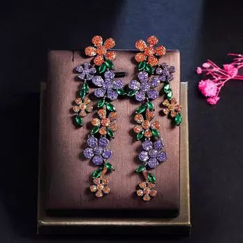 2022 преувеличенные 925 серебряные игольчатые цветочные растения, длинные серьги с кисточками, женские элегантные висячие серьги, свадебные украшения для ушей