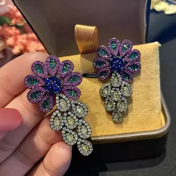 2022 Роскошные серьги из серебра 925 пробы с иглами, микро-набор AAA, циркон, камень, цветок, серьги для женщин, свадебные, помолвочные, украшения на день рождения