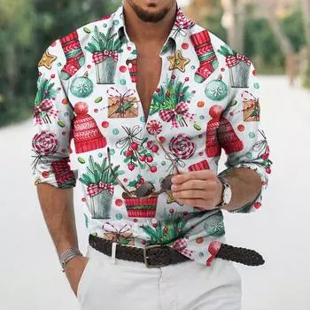 2022 Рождественские рубашки с 3D принтом, Рождественская блузка с длинными рукавами, праздничные топы, футболка большого размера для мужской одежды, Harajuku Camisa