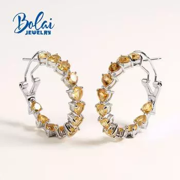 2022 серьги-кольца с блестящим сердцем 4 мм, натуральный бразильский драгоценный камень, романтическое ювелирное изделие, подарок, серебро 925 пробы для девочек L жёлтый