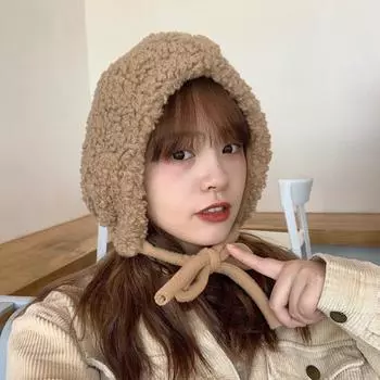 2022 Симпатичная утолщенная флисовая шапка из овечьей шерсти для женщин, зимняя, для езды на велосипеде, теплая, ветрозащитная, завязанная, для защиты ушей, Sombreros De Mujer 56-58cm имбирный