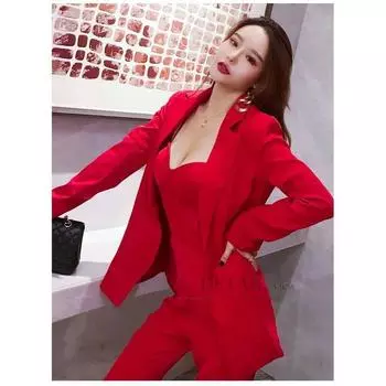 2022 Spring and Autumn New European and American Elegant Trend All-Match Casual Slim Fit Small Business Suit Jumpsuit Two-Piece Set for Women Outwear + jumpsuit Two-piece set XL