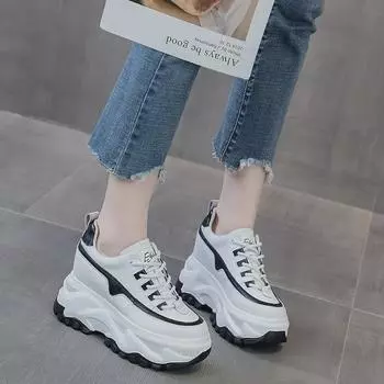 2022 Spring Women s Genuine Leather Platform Sneakers - Korean Style Casual White Dad Shoes 34