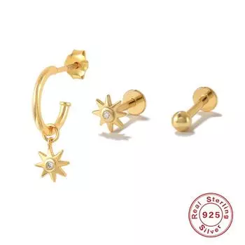 2022 Sterling Silver Earrings Set, Sunflower Star Pearl Combination 3-Piece Mulberry Three-Piece Set Stacked S925 925 Silver