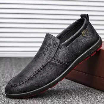 2022 Summer Autumn Newest Fashion Men S Leather Casual Shoes Breathable Slip-On Rubber Shallow Flat Loafers Waterproof 39