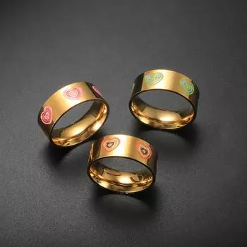 2022 Тренд Мульти Сердце Эмаль Парные Кольца Красочные Масло Капает Градиент Сердце Перстни Для Женщин Ювелирные Изделия Из Нержавеющей Стали 6