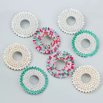 2022 Trendy European & American Sunflower Diamond Earrings - Colorful, Round Alloy Design серебряный