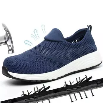 Граница для сверхлегкой защитной обуви Fly Woven для мужчин, дышащая, легкая, рабочая, женская, со стальной головкой, противоударная и противоударная 36 синий