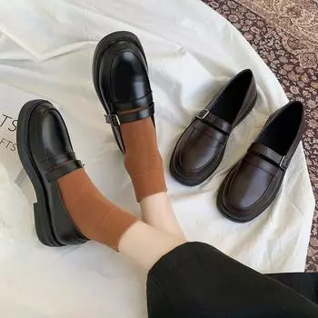 2022 Весенние женские мокасины в британском стиле, женские повседневные офисные туфли для ходьбы 35 чёрный