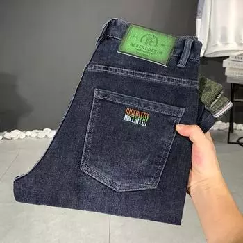 2022 Весна и осень джинсы мужские эластичные облегающие брюки с короткими штанинами мужские повседневные синие длинные брюки 28 синий