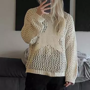 2022 весенне-осенний шикарный свитер с длинными рукавами в стиле ретро, модная одежда, сексуальные женские пуловеры с открытой спиной в стиле Харадзюку, полые вязаные пуловеры для женщин S чёрный