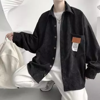 2022 весенне-осенняя вельветовая мужская рубашка с длинным рукавом, уличная однотонная повседневная мужская рубашка большого размера в стиле Харадзюку M чёрный