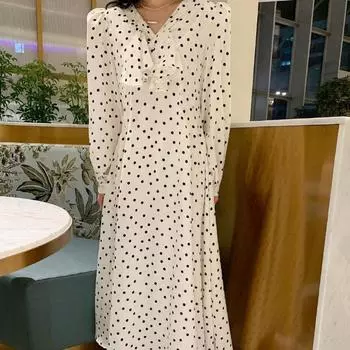 2022 весеннее новое платье с v-образным вырезом и принтом в горошек в стиле ретро, волнистое платье в горошек, модное элегантное темпераментное платье