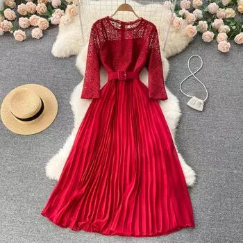 2022 весеннее новое женственное темпераментное платье трапециевидной формы с тонкой круглой шеей и плиссировкой, элегантное большое свободное платье One Size чёрный