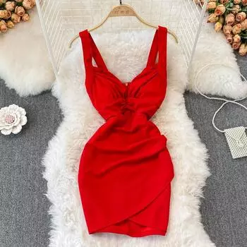 2022 весенний ночной клуб, сексуальное облегающее платье на подтяжках, модное платье с низкой грудью и v-образным вырезом, платье с разрезом на бедрах