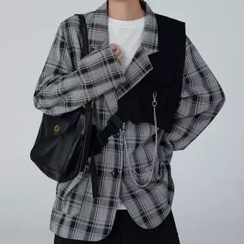 2022 весенняя мода женское пальто и жилет комплекты из двух предметов корейские свободные лоскутные блейзеры для женщин формальные M чёрный