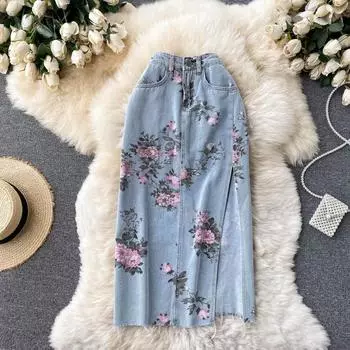 2022 весенняя новая джинсовая юбка, женская осенняя новая тонкая юбка с высокой талией, новая юбка трапециевидной формы, маленькая юбка-вилка