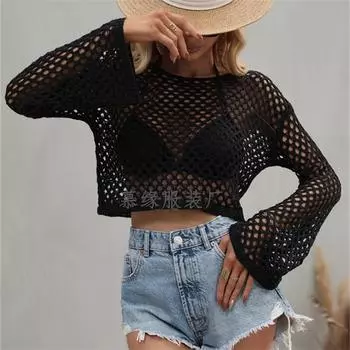 2022 весна и лето, новый пуловер, вязаный свитер с рукавами-трубой, свободный женский свитер с круглым вырезом и вырезом S зелёный