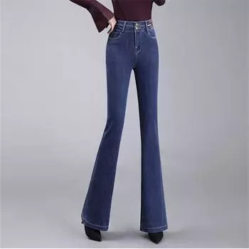 2022 весна осень эластичные модные джинсовые винтажные расклешенные джинсы с высокой талией эластичные свободные джинсы Harajuku для отдыха для женщин уличная одежда S синий