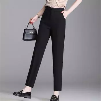 2022 весна-осень, модные новые корейские модные тонкие шаровары с высокой талией для Harajuku, повседневные женские прямые брюки S чёрный