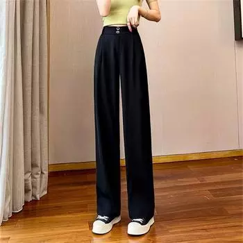 2022 весна-осень с высокой талией в корейском стиле, модные тонкие повседневные брюки с широкими штанинами, трендовые женские прямые брюки в стиле Харадзюку S коричневый