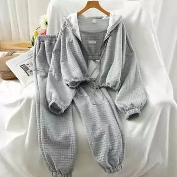 2022 весна осень женский комплект из 3 предметов однотонный с капюшоном на шнурке толстовки сексуальный камзол с высокой талией брюки женский модный повседневный костюм XL белый