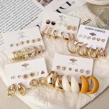 2022 винтажные золотые металлические серьги-кольца с геометрическим рисунком, комплект для женщин и девочек, богемные круглые серьги с жемчугом, трендовые ювелирные изделия, подарок