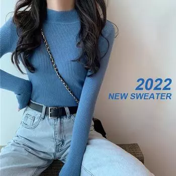 2022 водолазки, свитера, зима-осень, трикотаж с длинными рукавами, свитера, женские тонкие трикотажные однотонные пуловеры, топы One Size белый