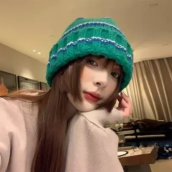2022 Y2K вязаная шапка-бини Ins Little Devil полосатая вязаная шерстяная шапка осень-зима кошачьи ушки заостренный пуловер женские праздничные шапки 56-58cm белый