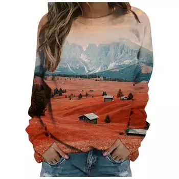 2022 Женская футболка с длинным рукавом с пейзажем, верхняя одежда, уличная мода, женская футболка с графическим принтом, женская осенняя одежда S