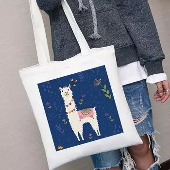2022 женская модная сумка-тоут с принтом из альпаки, женская парусиновая сумка в стиле Харадзюку, сумка-шопер, сумка для покупок на плечо для девочек 24*26cm