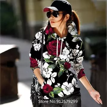 2022 Женская модная толстовка с капюшоном 3D с принтом по всей поверхности, женский пуловер, повседневные топы S